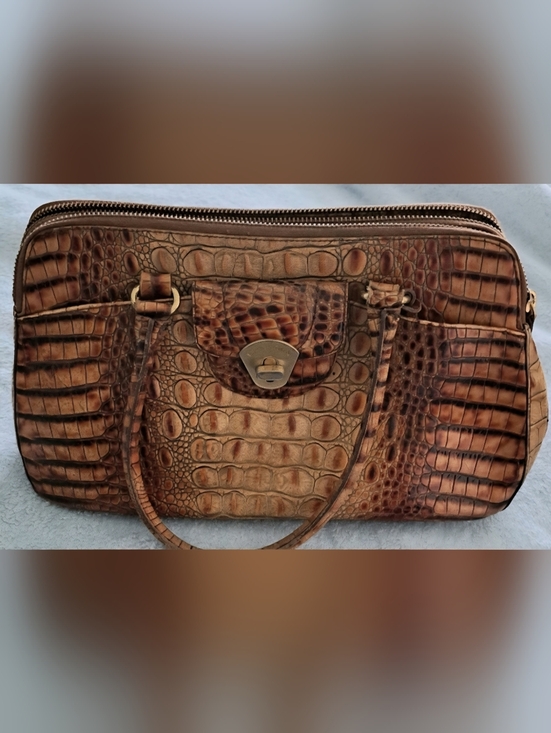 Brahmin Handbags - Brahmin Tan and Brown Crocodile-Embossed Satchel